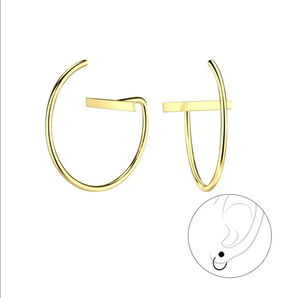 925 Sterling Silver Gold Thread Through Earrings